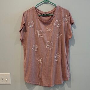 Floral Embroidered Mauve Women's Tee